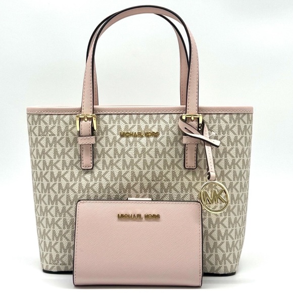 Michael Kors Jet Set Travel XS Logo Top-Zip Tote Bag & Matching Bifold Wallet - Picture 1 of 13